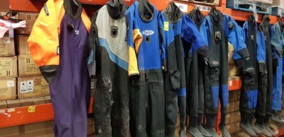 6 X SCUBA DIVING DRY SUITS I.E OTTER SKIN, AZDRY AND VORTEX IN VARIOUS SIZES (EX-HIRE)