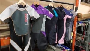 11 X SCUBA DIVING WET SUITS IE OSPRAY, TUF AND NALU IN VARIOUS SIZES (EX-HIRE)