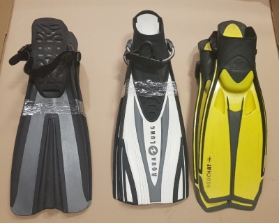 10 X SCUBA DIVING FINS IE IDEA, TUSA AND AQUALUNG IN VARIOUS COLOURS AND SIZES (EX-HIRE)