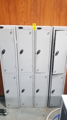 4 X PROBE 2 DOOR LOCKERS IN GREY - PLEASE NOTE 2 ARE DAMAGED AND 2 HAVE NO KEYS