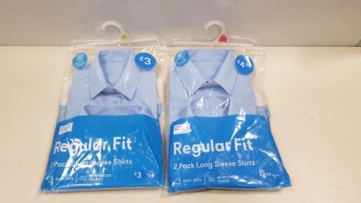 80 X BRAND NEW F&F REGULAR FIT BOYS BLUE SHIRTS ALL IN VARIOUS SIZES AND SLEEVE LENGTHS ( IN 4 TRAYS NOT INCLUDED )