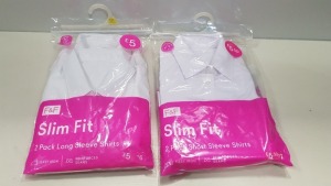 80 X BRAND NEW F&F SLIM FIT GIRLS WHITE SHIRTS ALL IN VARIOUS SIZES AND SLEEVE LENGTHS ( IN 4 TRAYS NOT INCLUDED )