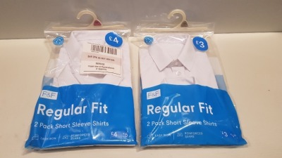 80 X BRAND NEW F&F REGULAR FIT BOYS WHITE SHIRTS ALL IN VARIOUS SIZES AND SLEEVE LENGTHS ( IN 4 TRAYS NOT INCLUDED )