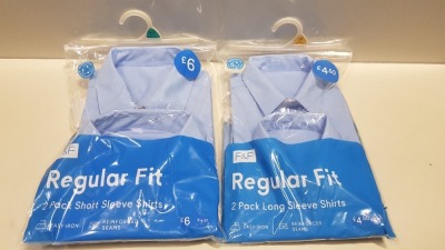 80 X BRAND NEW F&F REGULAR FIT BOYS BLUE SHIRTS ALL IN VARIOUS SIZES AND SLEEVE LENGTHS ( IN 4 TRAYS NOT INCLUDED )