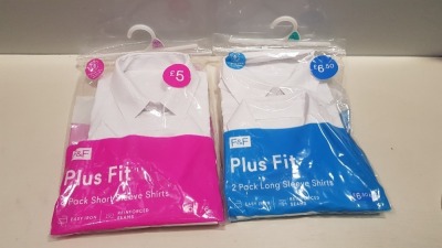 80 X BRAND NEW F&F GIRLS /BOYS SHIRTS CONTAINING , 40 X F&F PLUS FIT BOYS SHIRTS AND 40 X F&F PLUS FIT GIRLS SHIRTS - ALL IN VARIOUS SIZES AND SLEEVE LENGTHS ( IN 4 TRAYS NOT INCLUDED )