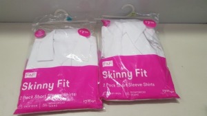 80 X BRAND NEW F&F SKINNY FIT GIRLS WHITE SHIRTS ALL IN VARIOUS SIZES AND SLEEVE LENGTHS ( IN 4 TRAYS NOT INCLUDED )