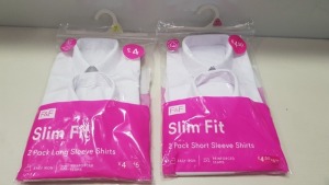 80 X BRAND NEW F&F SLIM FIT GIRLS WHITE SHIRTS ALL IN VARIOUS SIZES AND SLEEVE LENGTHS ( IN 4 TRAYS NOT INCLUDED )