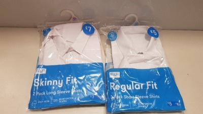 75 X BRAND NEW F&F SHIRTS TO INCLUDE ALL BOYS SKINNY FIT / REGULAR FIT AND PLUS FIT ALL IN WHITE ALL IN VARIOUS QUANTITIES /SIZES AND SLEEVE LENGTHS