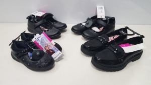 50 X BRAND NEW F&F KIDS SCHOOL SHOES IN VARIOUS STYLES AND SIZES -( NOTE SIMPLE WIRE SECURITY TAGGED-EASILY REMOVED) ( IN 5 TRAYS NOT INCLUDED)