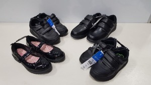 50 X BRAND NEW F&F KIDS SCHOOL SHOES IN VARIOUS STYLES AND SIZES -( NOTE SIMPLE WIRE SECURITY TAGGED-EASILY REMOVED) ( IN 5 TRAYS NOT INCLUDED)