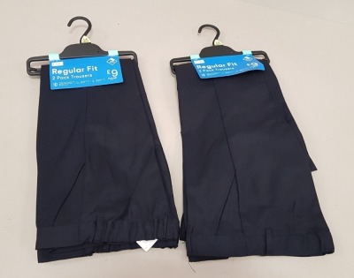 30 X BRAND NEW F&F REGULAR FIT 2 PACK BOYS TROUSERS ALL IN SIZE (9-10 YRS) ALL IN DARK NAVY COLOUR (PLEASE NOTE SOME PANTS HAVE SIMPLE WIRE SECURITY TAG - EASILY REMOVED )