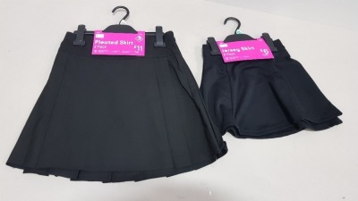 20 X BRAND NEW F&F MIXED GIRL SKIRT LOT TO INCLUDE JERSEY SKIRTS / PLEATED SKIRTS/ AND REGULAR SKIRTS COMES IN BLACK AND GREY IN SIZES (3-4YRS / 10-11YRS )