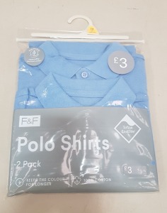 80 X BRAND NEW F&F BOYS POLO SHIRTS PACKS OF 2 ALL IN BLUE IN VARIOUS SIZES ( IN 4 TRAYS NOT INCLUDED )