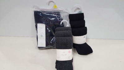 80 X BRAND NEW F & F PACKS OF 3 SUPER SOFT GIRLS TIGHTS IN ASSORTED AGES - MAINLY BLACK (IN 4 TRAYS NOT INC)