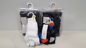 80 X BRAND NEW F & F PACKS OF CHILDRENS SOCKS ( IN ASSORTED AGES - MULTIPLE PACK SIZES (IN 4 TRAYS NOT INC)