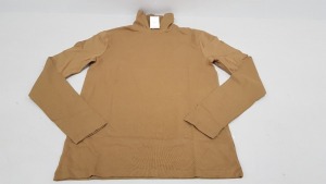 52 X BRAND NEW NEW LOOK TAN COLOURED LONG SLEEVED SHIRTS WITH ROLL NECK - IN SIZE SMALL *MADE WITH ORGANIC COTTON*