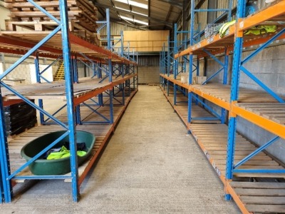 17 BAYS OF PALLET RACKING WITH WOODEN SHELVING (NOTE: THESE WILL NEED DECOMISHIONING & REMOVED FROM A SITE IN FRODSHAM BY 19TH SEPTEMBER 2022)