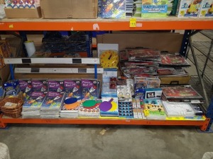 MISC LOT OF QUALITY TEACHING PRODUCTS / STATIONERY IN A FULL BAY IE. SKELETON FLIPBOOK, RECYCLING THROUGH THE SEASONS, PUKKA PADS, SELLOTAPE, THE ENCHANTED WORLD OF ASPERIA, UNMIXABLES, DURACELL BATTERIES, PHONICS BLAST OFF BOOKS, HISTORY BOOKS, PENCIL SE