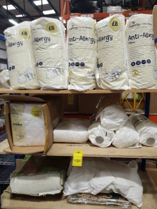 MISC BABY BEDDING LOT IE. 20 X LITTLE SLEEPERS ANTI ALLERGY PILLOWS PLUS 6 X ANTI ALLERGY COT BED PROTECTORS - ON 2 SHELVES