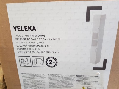 2 X BRAND NEW WHITE VELEKA WHITE FREESTANDING BATHROOM CABINETS 1800MM (H) X 275MM(W)