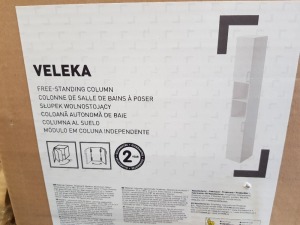 2 X BRAND NEW WHITE VELEKA ( 1 X WHITE / 1 X GREY) FREESTANDING BATHROOM CABINETS 1800MM (H) X 275MM(W)