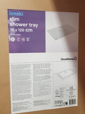 BRAND NEW GOODHOME WHITE RESIN LIMSKI SLIM RACTANGULAR SHOWER TRAY 1200MM (L) X 700MM (W)