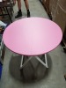 16 X PINK TABLES 80CM ROUND (PLEASE NOTE THESE ARE FACTORY SECONDS, VENEER MAY BE LIFTED AND MINOR SCRATCHES)