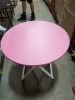 16 X PINK TABLES 80CM ROUND (PLEASE NOTE THESE ARE FACTORY SECONDS, VENEER MAY BE LIFTED AND MINOR SCRATCHES)