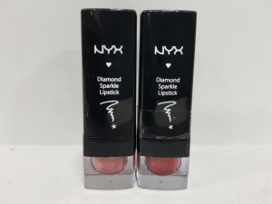 50 X BRAND NEW NYX DIAMOND SPARKLE LIPSTICK IN WALNUT X 25, FLAMINGO X 25