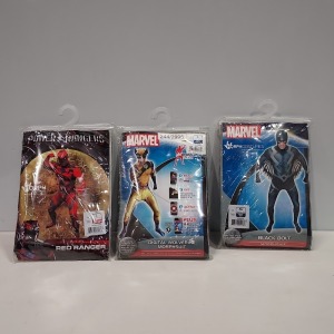 20 X BRAND NEW MORPHSUITS IN VARIOUS STYLES AND SIZES IE, RED POWER RANGER, MARVEL BLACK BOLT, DIGITAL WOLVERINE AND A VARIOUS WORLD FLAG MORPHSUITS.