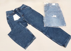 12 X MIXED JEANS LOT TO INCLUDE NEWLOOK TORI MOM JEANS IN SIZE 6 , TOPSHOP HIGH WAISTED MOM JEANS ( 36/32) , SELECTED FEMME HIGH WAIST STRAIGHT FIT JEANS 29/30