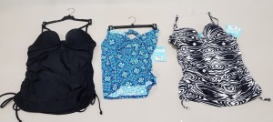 27 X SPANX MIXED LOT CONTAINING ZEBRA PUSH UP TANKINI , JET BLACK PUSH UP TANKINI , FESTA GLAMOUR RUFFLE TANKINIS ETC - RRP $ 34.99 ( TOTAL RRP $ 944.73)