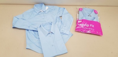 80 X BRAND NEW F&F PACKS OF 2 GIRLS REGULAR FIT BLUE SHIRTS IN LONG AND SHORT SLEEVE ALL IN VARIOUS SIZES