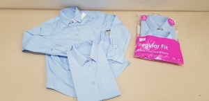 80 X BRAND NEW F&F PACKS OF 2 GIRLS REGULAR FIT BLUE SHIRTS IN LONG AND SHORT SLEEVE ALL IN VARIOUS SIZES