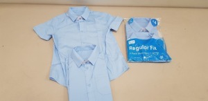 80 X BRAND NEW F&F PACKS OF 2 BOYS REGULAR FIT BLUE SHIRTS IN LONG AND SHORT SLEEVE ALL IN VARIOUS SIZES