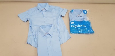 80 X BRAND NEW F&F PACKS OF 2 BOYS REGULAR FIT BLUE SHIRTS IN LONG AND SHORT SLEEVE ALL IN VARIOUS SIZES