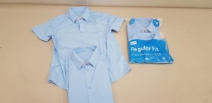 80 X BRAND NEW F&F PACKS OF 2 BOYS REGULAR FIT BLUE SHIRTS IN LONG AND SHORT SLEEVE ALL IN VARIOUS SIZES