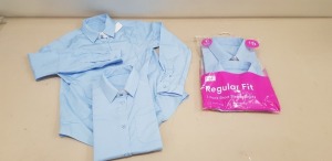 80 X BRAND NEW F&F PACKS OF 2 GIRLS REGULAR FIT BLUE SHIRTS IN LONG AND SHORT SLEEVE ALL IN VARIOUS SIZES