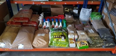 75+ PIECE OF ASSORTED ANIMAL LOT TO INCLUDE TO INCLUDE MAYR MELNHOF HOLZ ROYAL PELLETS , RECLEANED BARLEY 20KG , WHEAT 25KG , BIRDSAND WITH OYSTERSHELL 25KG , BURGEES NUGGETS WITH MINT FOR RABBITS 10KG , POULTRY DISINFECTANT , RAT AND MOUSE KILLER POPCOR