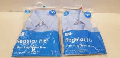 80 X BRAND NEW F&F ( PACKS OF 2) BOYS REGULAR FIT SHIRTS ALL IN VARIOUS SIZES IN LONG AND SHORT SLEEVE - IN 4 TRAYS ( TRAYS NOT INCLUDED )