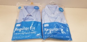 80 X BRAND NEW F&F ( PACKS OF 2) BOYS REGULAR FIT SHIRTS ALL IN VARIOUS SIZES IN LONG AND SHORT SLEEVE - IN 4 TRAYS ( TRAYS NOT INCLUDED )