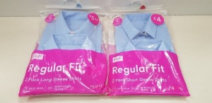 80 X BRAND NEW F&F ( PACKS OF 2) GIRLS REGULAR FIT SHIRTS ALL IN VARIOUS SIZES IN LONG AND SHORT SLEEVE - IN 4 TRAYS ( TRAYS NOT INCLUDED )