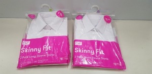 80 X BRAND NEW F&F ( PACKS OF 2) GIRLS SKINNY FIT WHITE SHIRTS ALL IN VARIOUS SIZES IN LONG AND SHORT SLEEVE - IN 4 TRAYS ( TRAYS NOT INCLUDED )