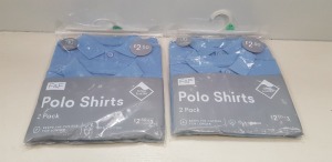 80 X BRAND NEW F&F (PACK OF 2 ) BOYS POLO SHIRTS IN BLUE ALL IN VARIOUS SIZES - IN 4 TRAYS ( TRAYS NOT INCLUDED )