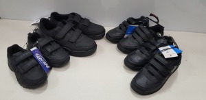 50 X BRAND NEW F&F KIDS SCHOOL SHOES ALL IN VARIOUS STYLES AND SIZES - ( NOTE SIMPLE WIRE SECURITY TAGGED - EASILY REMOVED) IN 5 TRAYS - NOT INCLUDED