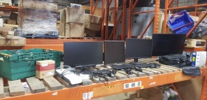 14 PIECE TECH LOT CONTAINING 4 MONITORS TO INCLUDE DELL / HP / LG MONITORS , MICROSOFT KINECT , MOTROX TRIPLE HEAD2GO SURROUND GRAPHICS , VARIOUS KEYBOARDS TO INCLUDE ACER / HP / LOGITECH WITH MATCHING MOUSE , 1 TRAY OF ASSORTED CABLES