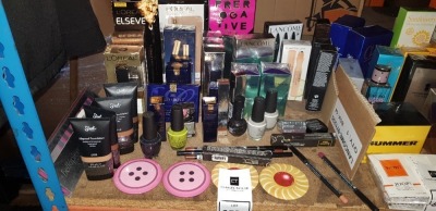 APPROX 55 PIECE MIXED LOT TO CONTAIN .BRITNEY SPEARS PRER OGA TIVE EAU DE PARFUM 50ML, LANCOME HYPNOSE STAR WATERPROOF TRIO, LOREAL ELSEVE EXTRAORDINARY OILSUBLIME HAIR ENHANCER, SLEEK MAKEUP LIFEPROOF FOUNDAION, ESTEE LAUDER LIPSTICK, VARIOUS OPI NAIL LA