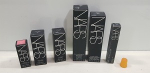 25+ PIECE MIXED NARS COSMETIC LOT TO INCLUDE, VELVET MATTE SKIN TINT, VARIOUS ROUGE LIPSTICK, EYELINER STYLO, THE MULTIPLE, BROW GEL AND NATURAL RADIANT LONGWEAR FOUNDATION ETC