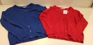 60 X BRAND NEW F&F PACK OF 2 GIRL / BOY COTTON RICH CARDIGENS / JUMPERS ( 40 X RED , 20 X BLUE ) ALL IN VARIOUS SIZES TO INCLUDE 6-7 YRS , 7-8 YRS , 10 - 11 YRS ETC )