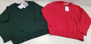 60 X BRAND NEW F&F PACK OF 2 GIRL / BOY COTTON RICH CARDIGENS / JUMPERS ( 40 X RED , 20 X GREEN ) ALL IN VARIOUS SIZES TO INCLUDE 5-6 YRS 6-7 YRS , 8-9 YRS ETC